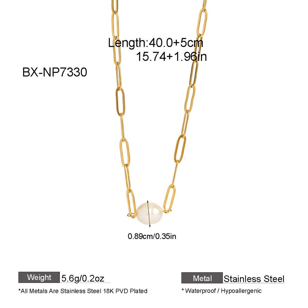 French Titanium Steel Freshwater Pearl Necklace - Stylish, Versatile Clavicle Chain for Women & Friends.