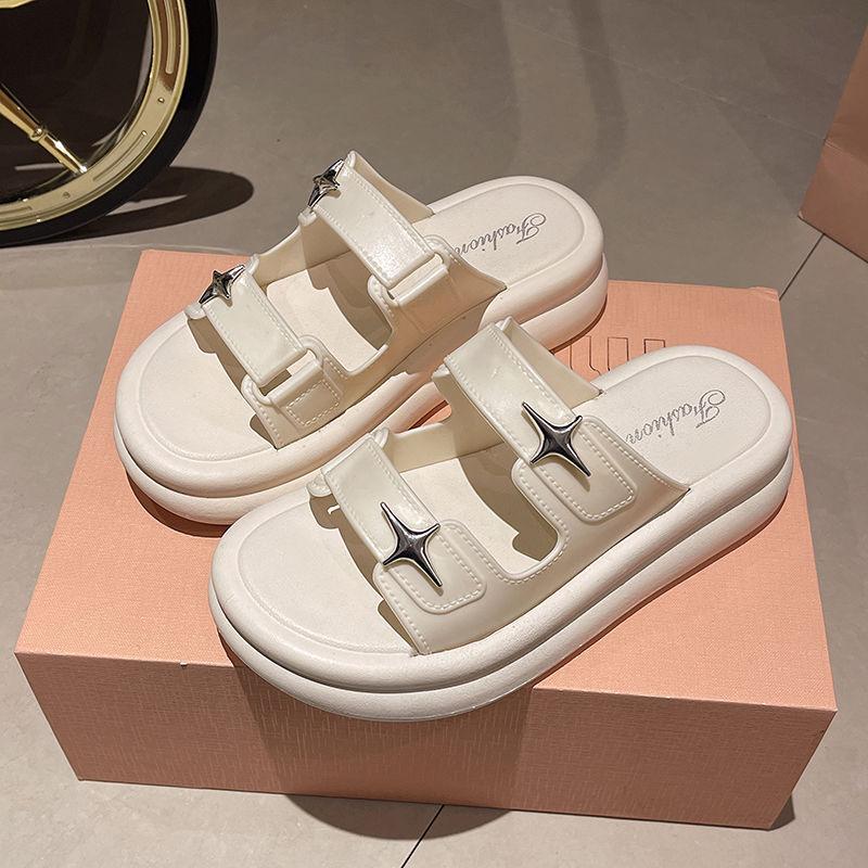 

Новые модные тапочки женские крест звезда двойные с летней одеждой домашние на толстой подошве повседневные пляжные крутые тапочки 40/41 (suitable for 38-39)