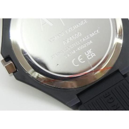 Open Box Armani Exchange AX4600 Classic Signature Quartz Watch – White Dial, Black Silicone Strap
