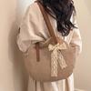 Sweet Straw Woven Tote Bag Large Capacity with Bow Ribb Commuting Shoulder Bag Lightweight Khaki Seaside Vacati Handbag