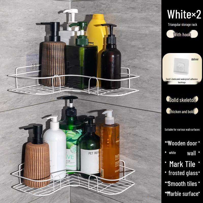 No-Drill Corner Bathroom Storage Shelf - Wall-Mounted Vanity Organizer Rack