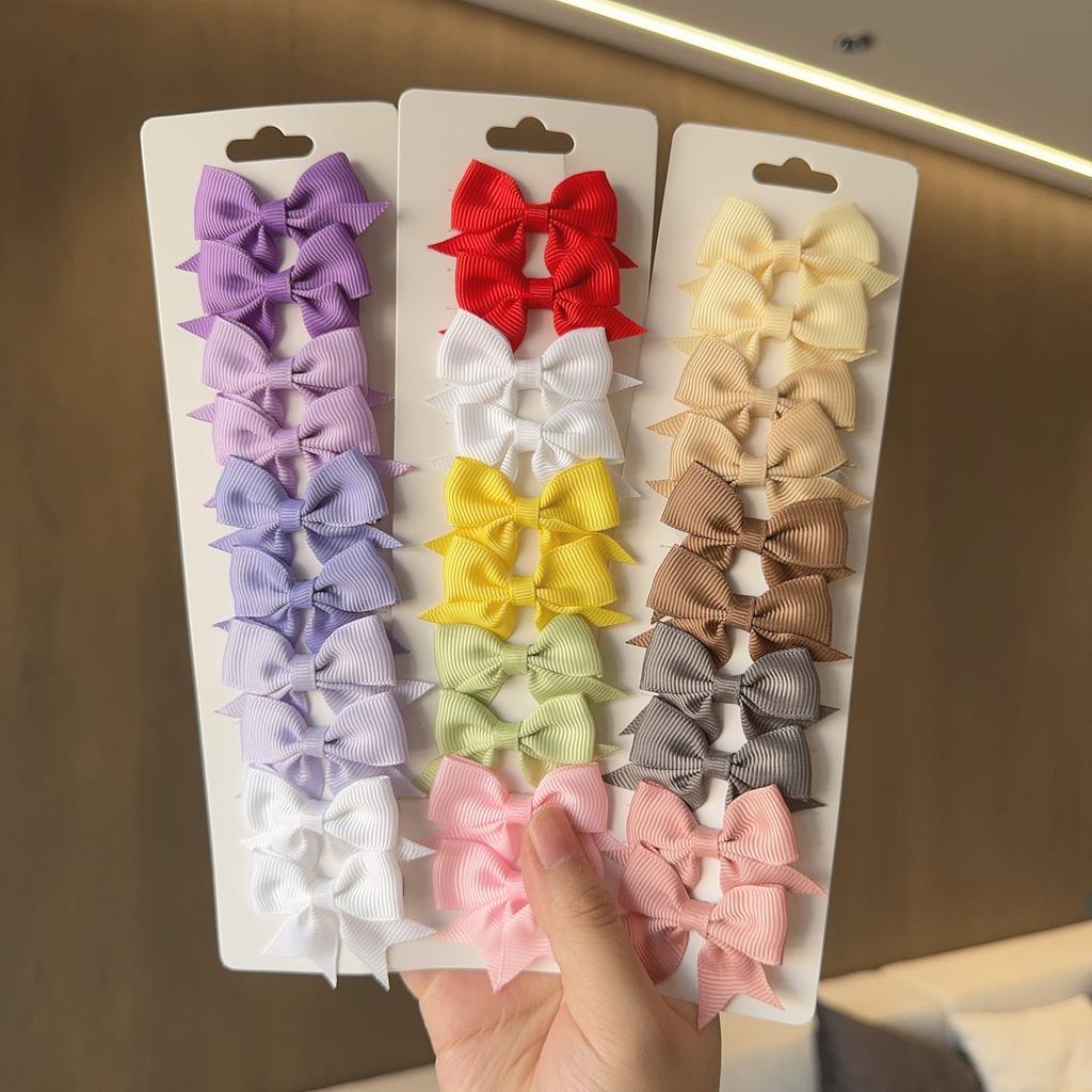 10Pcs/Set New Solid Color Ribbon Kids Bows Hair Clips for Baby Girls Handmade Bowknot Hairpin MiNi Barrettes Hair Accessories