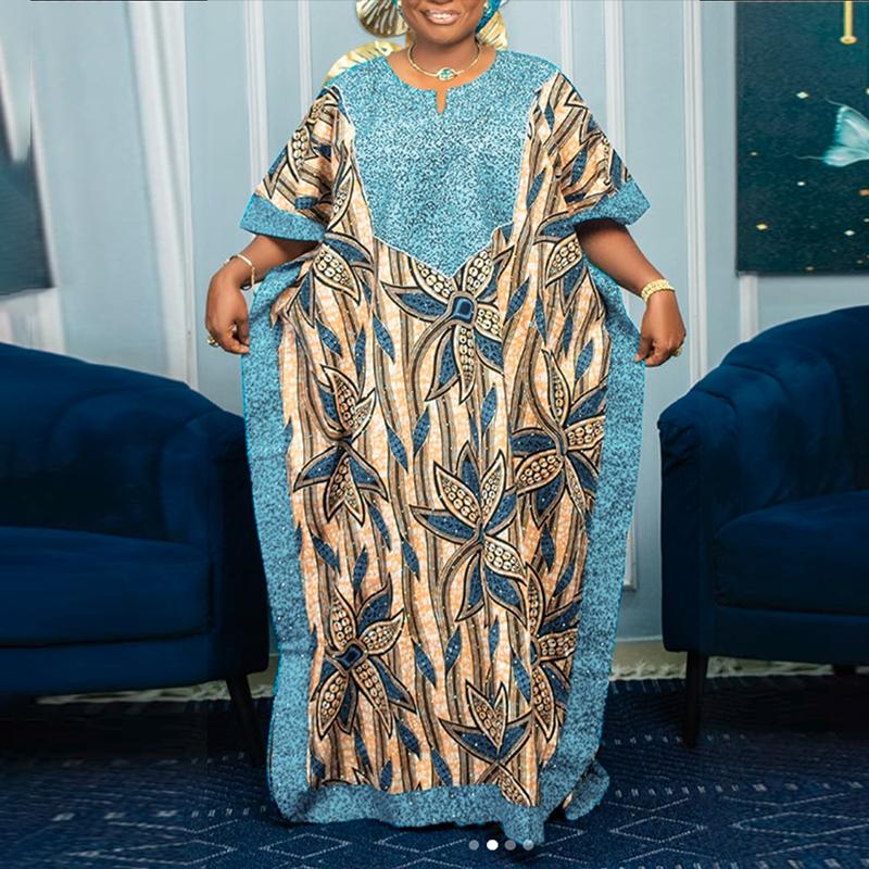 

Женские платья больших размеров с рукавами средней длины и цветочным принтом 5XL синий