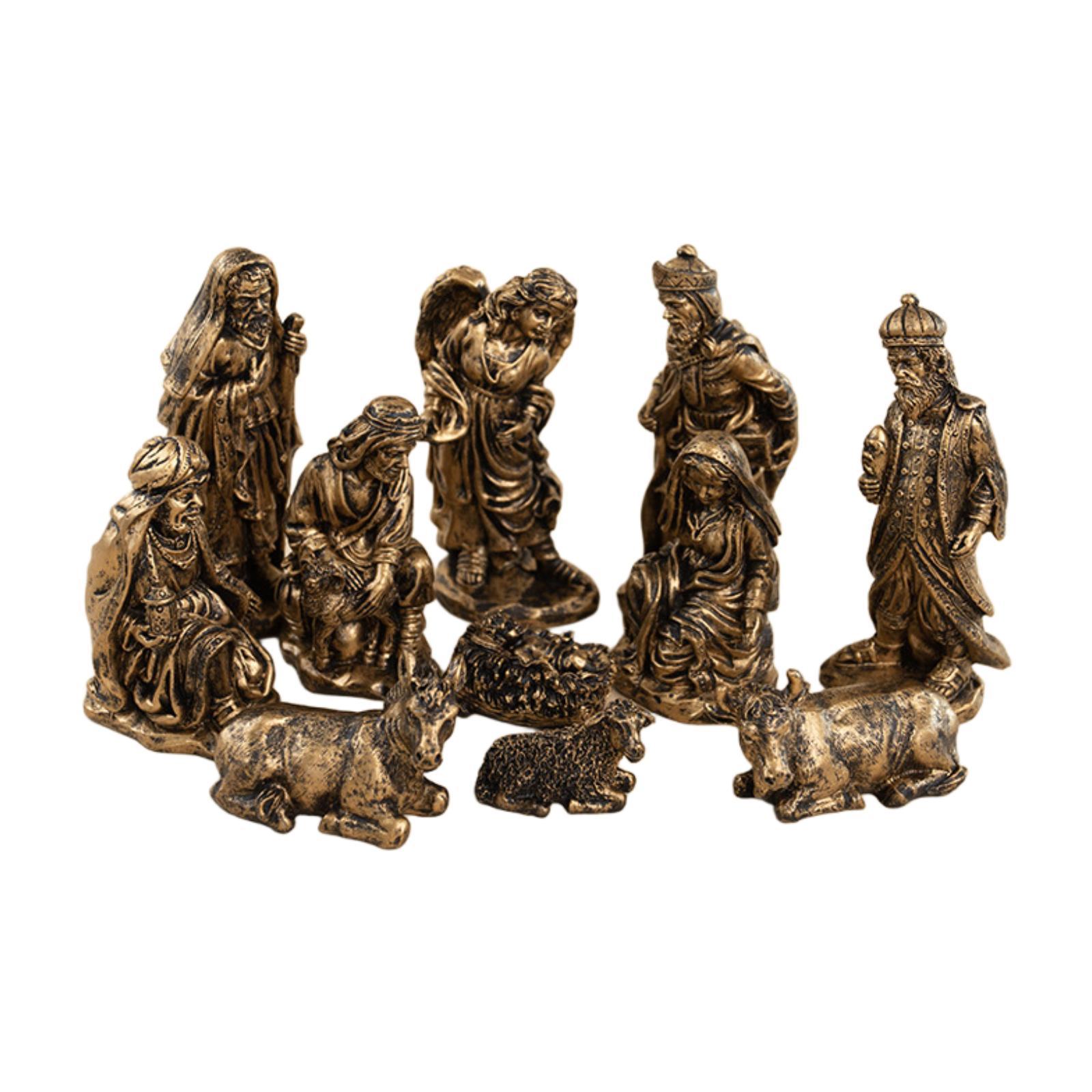 

11Pcs Christmas Nativity Figurines Tabletop Small Christmas Nativity Set for Holiday Indoor Outdoor Xmas Fireplace Festival бронзовый