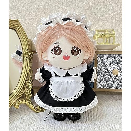Niannyyhouse 20cm Plüschkleidung, Dienstmädchen-Outfit, Kopfbedeckung, Kleid, Schürze, Puppenkleidung, Baumwoll-Puppenzubehör, Verkleidung (Schwarz)