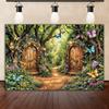 Dreamy Fairy Tale Forest Background, Natural Jungle Forest Wonderland Magic House, Children Birthday Party Photography Backdrop