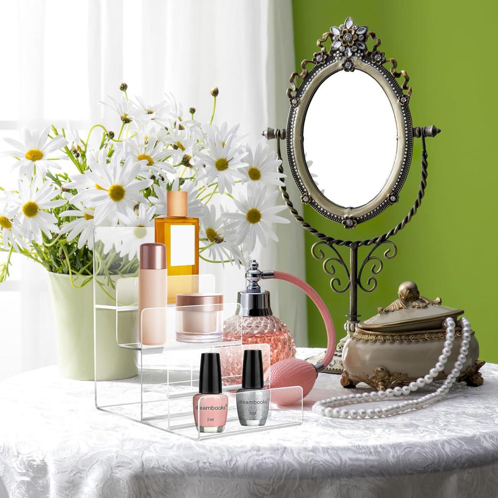 DOITOOL 4-Tier Clear Display Risers Stand: Acrylic Wallet Display Stand Holder, Clear Handbag Purse Display Stand Jewelry Display Riser Purse Handbag
