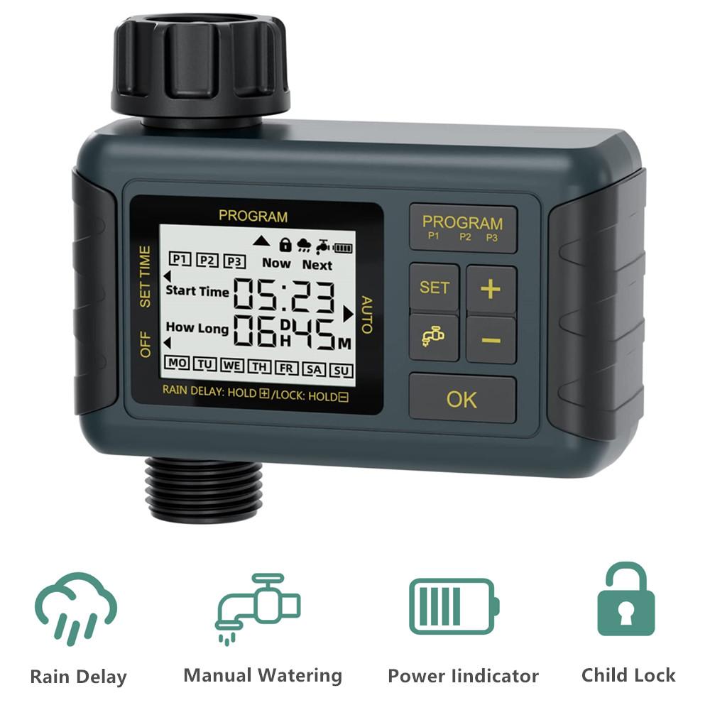 

Таймер разбрызгивания садовой воды Diivoo, большой ЖК-дисплей, программируемый многофункциональный таймер полива с задержкой дождя, блокировка от детей