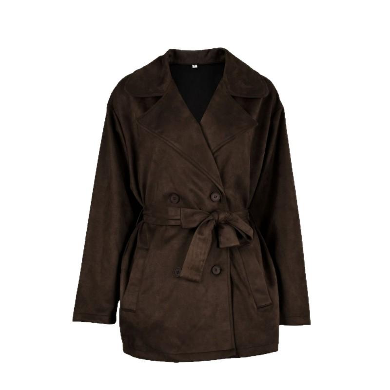 Vintage Brown Suede Jacket Women Elegant Fashion Coat Fall Winter