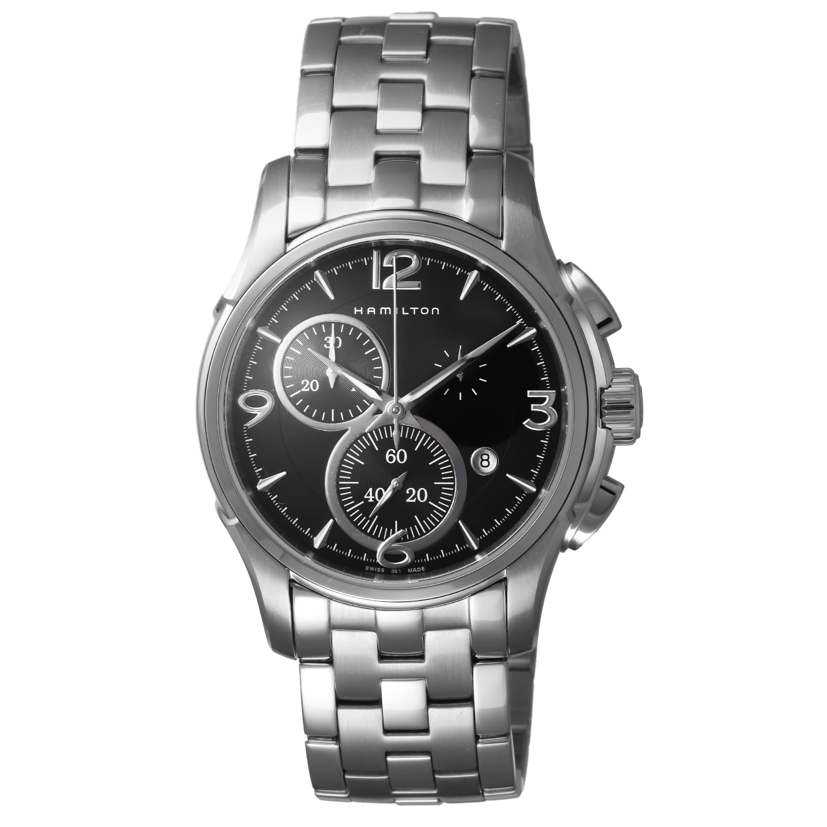 

Годинник Jazzmaster CHRONO, чорний циферблат, нержавіюча сталь, сапфірове скло, кварц, 100 м, водонепроникність, 42 мм, швейцарський годинник H32612135 срібло [Hamilton] для чоловіків чорний