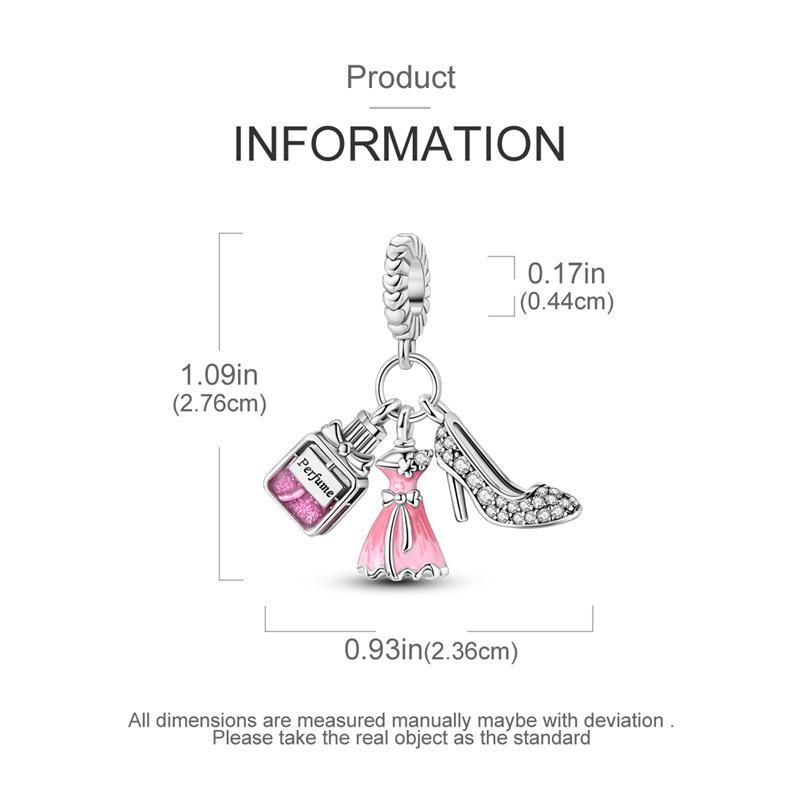 Charms Copper Pink Perfume Dress High Heels Pendants Fit Charms Plata Original Bracelet Beads Women Jewellery Making
