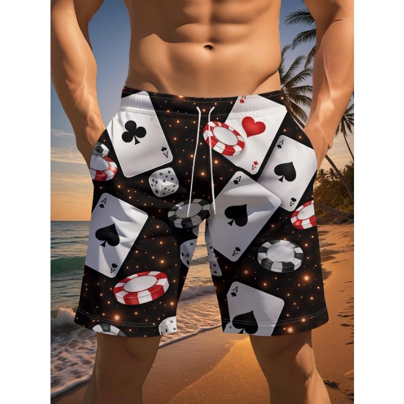 

Men s beach pants summer new digital printing playing card pattern fashion trend casual five-point pants seaside vacation shorts XL