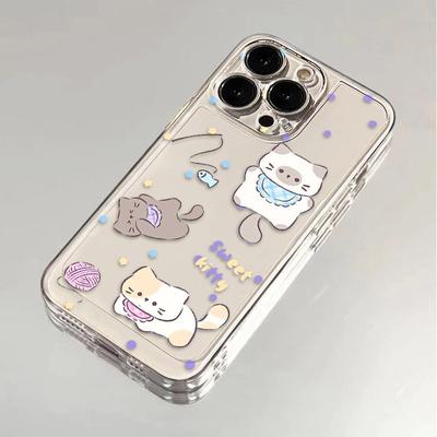Pisică drăguță de desene animate pentru carcasa telefonului mobil Apple iPhone17promax 16 14/13 gaură fină 15 transparent