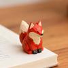 Vintage Handmade Solid Wood Fox Sculpture Statue Miniature Animal Figurines Desktop Ornament for Home Office Decoration Gift