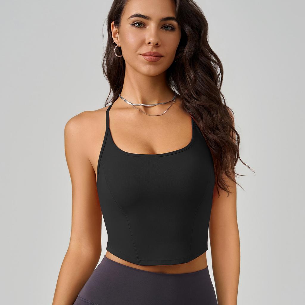 Women's Outdoor Wireless Longline Running Bra Shockproof Sports Vest Sexy Spaghetti Straps Cross Back Fitness Yoga Top