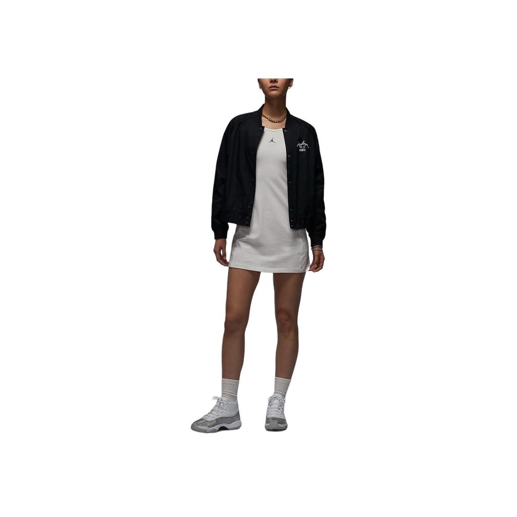 Jordan Solid Color Elastic Hem Casual Long Sleeve Jacket Women Jacket Black Sail-White FN5787-010