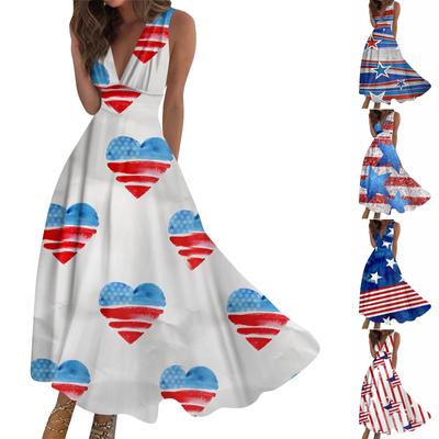 Women's Long Dress Maxi Dress Casual Dress Summer Casual Sleeveless V Neck Boho Waist Retraction Printed Dress