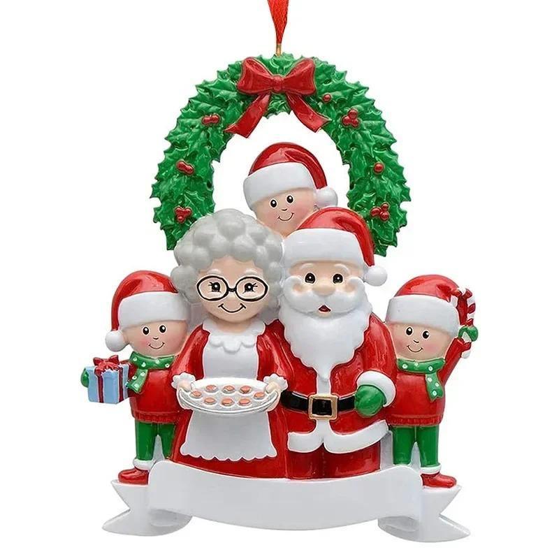 Resin Santa Claus Figurines Christmas Tree Family Ornament Hanging Pendant DIY Name Card Holiday Decor Xmas Tree Pendant Gift