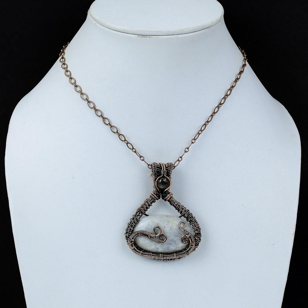 Moonstone Gemstone Pure Copper Wire Wrapped Handmade Pendant Jewelry For New Year Gift