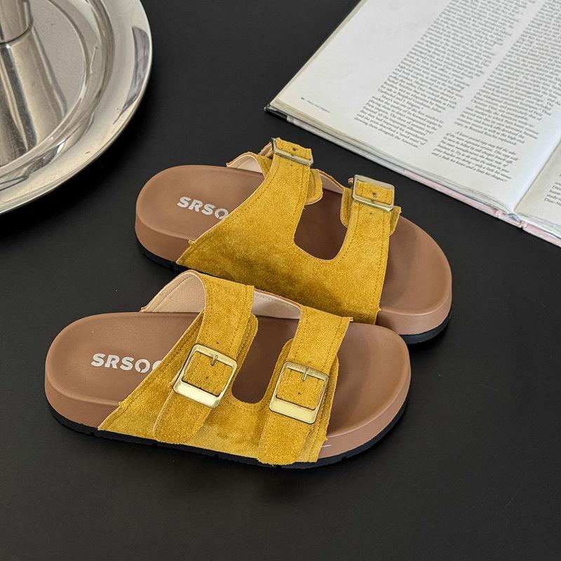 

Women Flats Slippers Fashion Casual Shoes Women s Sandals Summer 2025 Designer New Brand Slides Buckle Comfort Mujer De Zapatos 40 жовтий
