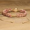 Pink Rhodochrosite Teardrop Opal Bracelet – Gold Accent Boho Healing Jewelry, Adjustable Love Gift for Women