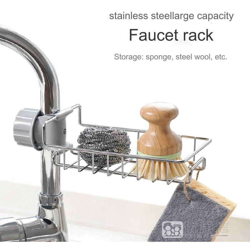 Abtropfgestell für Küchenspüle aus Edelstahl, Schwammablage, Wasserhahnablage, Seifenhandtuchablage, Abtropffläche, Küchenzubehör