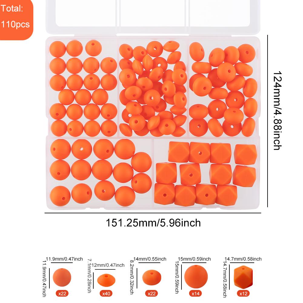 Kovict 110Pcs/Set Silicone Beads Round Lentil Hexagon Loose Bead For Jewelry Making DIY Necklace Bracelet Keychain Accessories