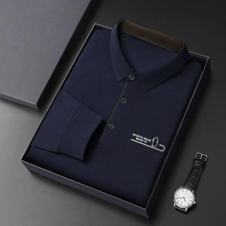 Langarm Poloshirt Herren Frühling und Herbst Lässig All-Match Kragen Papa Unterhemd T-Shirt