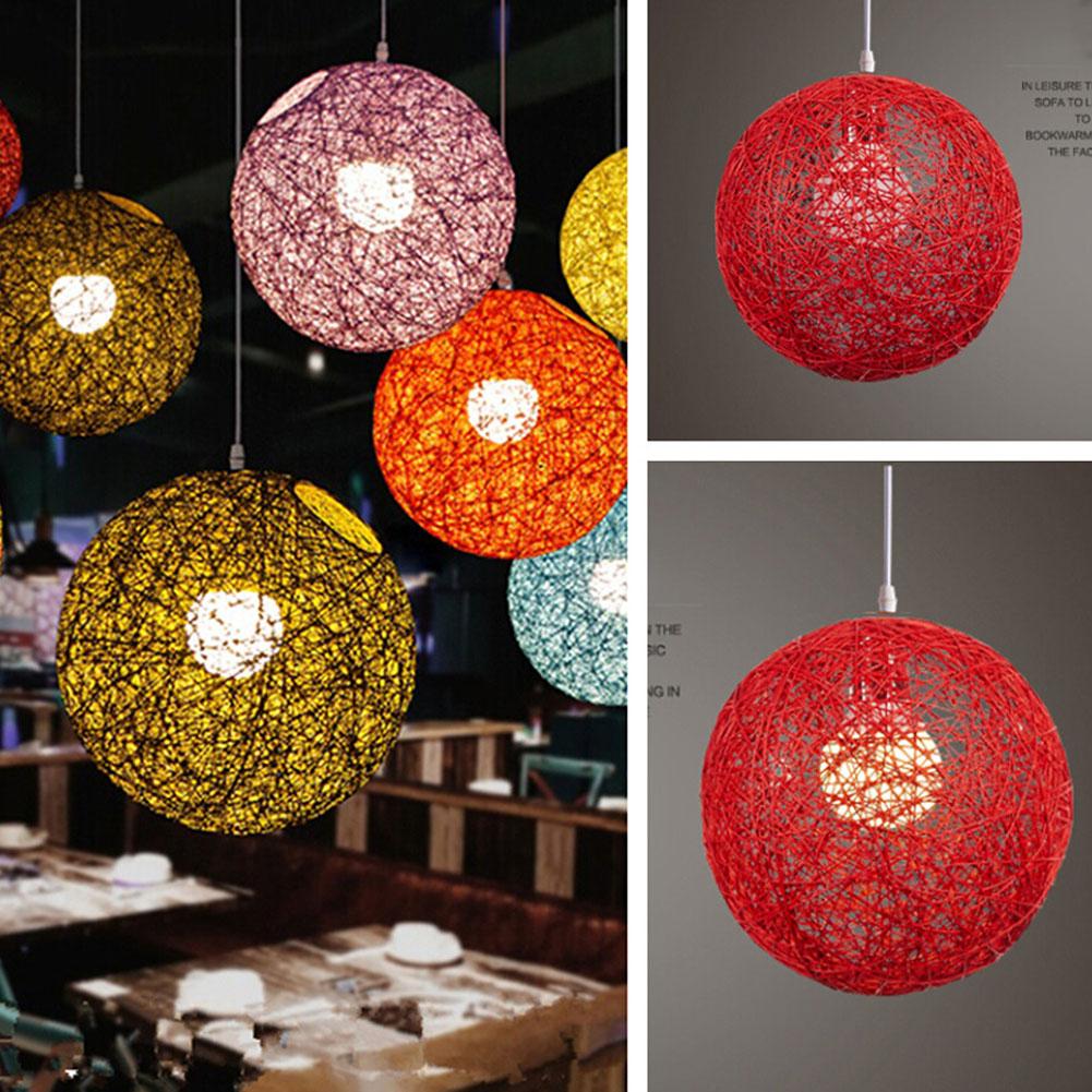 20cm Rattan Ball Lampshade Light Case Hanging Pendant (No Light Source) with E27 Suspension Wire & Round Sucking Disk