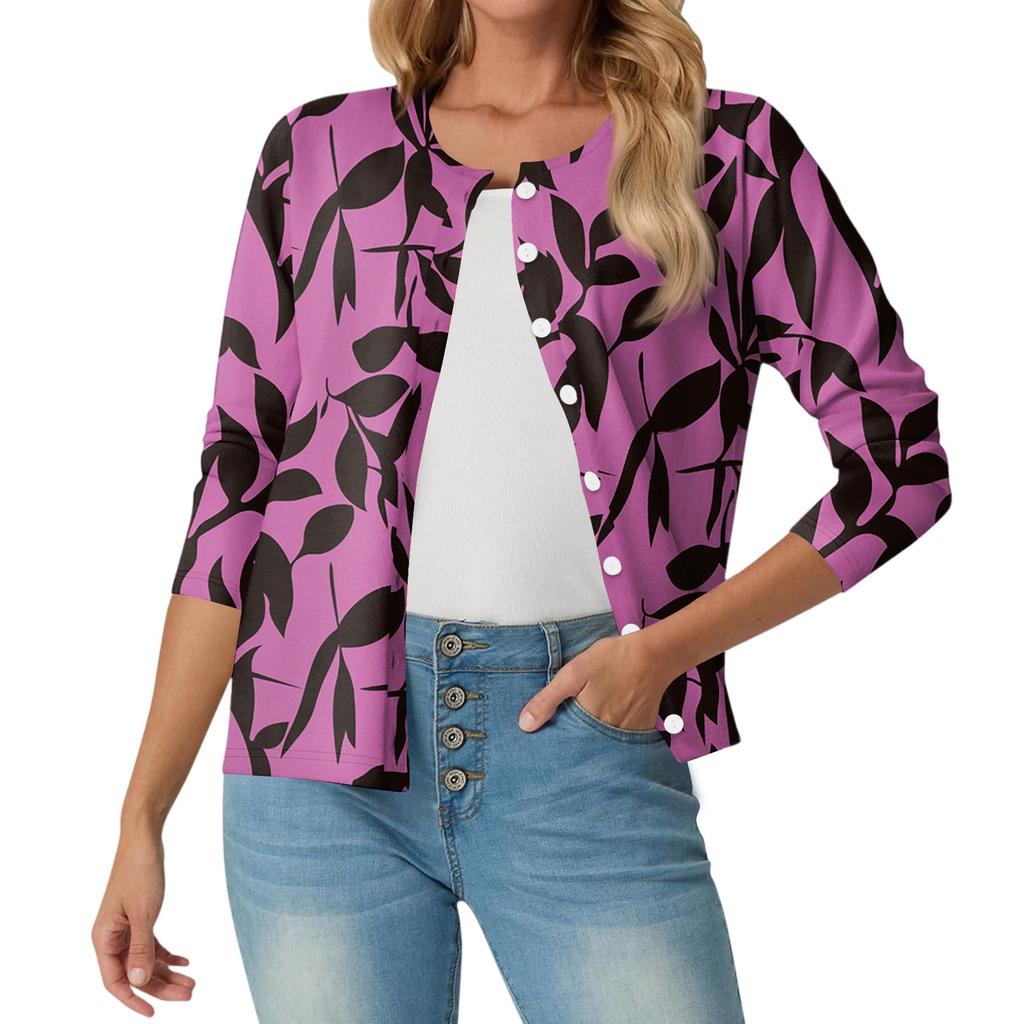 Damen Modische, Lässige, Bequeme Strickjacke mit Blumenmuster