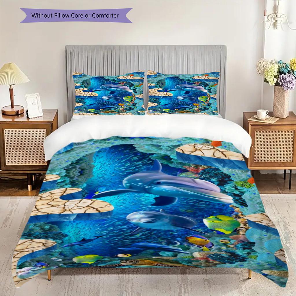 Ocean Life Underwater Scene Bedding 1 Duvet Cover 2 Pillowcase Without Core Bedding Set Christmas Birthday Gift Duvet Cover And Pillowcase