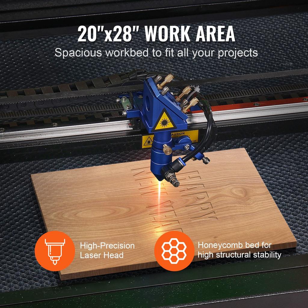 VEVOR 80W CO2 Laser Engraver, 51 x 71 cm(20 x 28 in), 500 mm/s(19.7 IPS) Laser Cutter Machine with 2-Way Pass Air Assist, Compatible with LightBurn