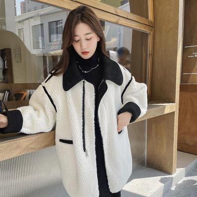 Women's Spring Autumn And Winter Imitation Lamb Fur Coat Solid Color Lapel Jacket Wool One Piece Loose And Coat