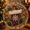 Decorative Ornaments for Garden Christmas DIY Faux Diamond Painting Hanging, Santa Wreath Acrylic Pendant, Pearl Crystal Texture Beads Craft Kit Wall