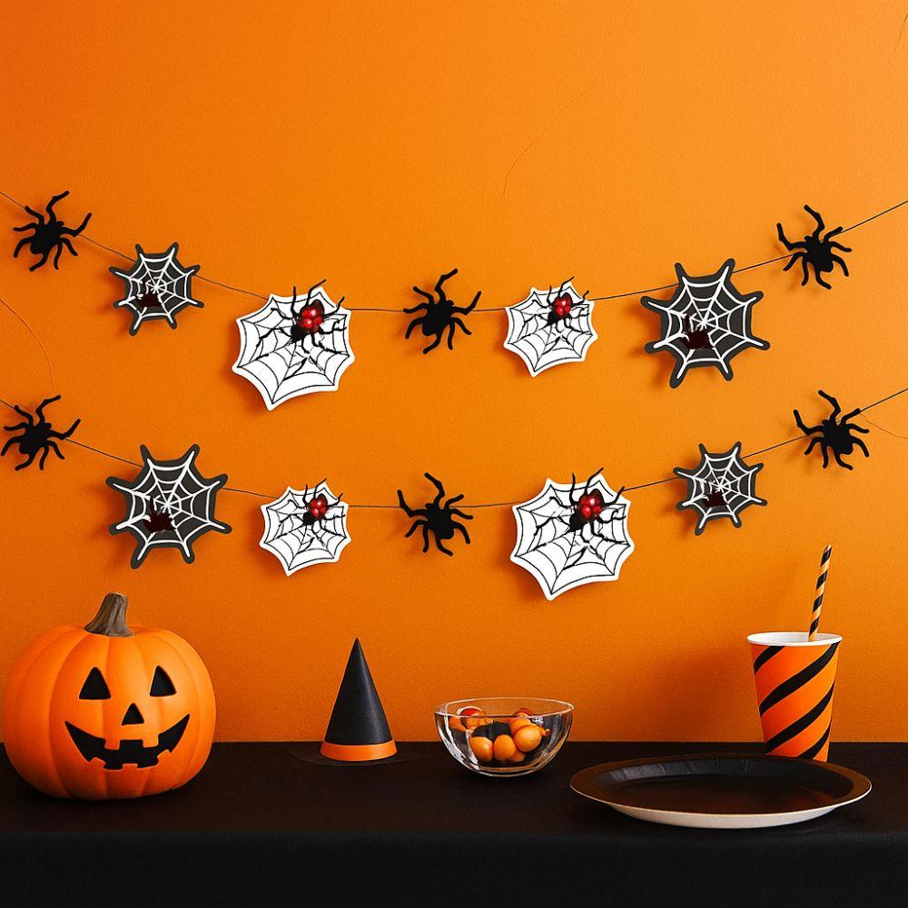 Black Halloween Spider Banner Paper Happy Halloween Decoration Spider Web Hanging Flag  Festive