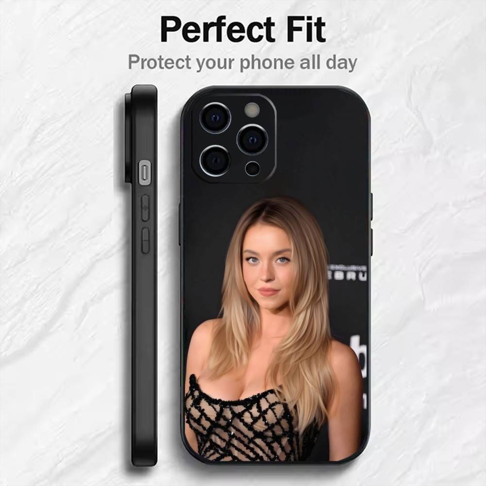 Beauty S-Sydney Syd-SweeneyS Phone Case For iPhone17,16,15,14,13,12 Plus,Max Soft Silicone Black Cover