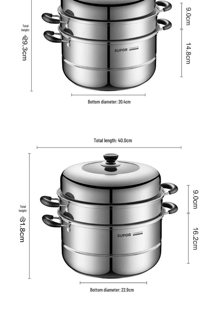 Supor Multi-Layer 304 Stainless Steel Steamer Pot with Basket & Universal Soup Pot