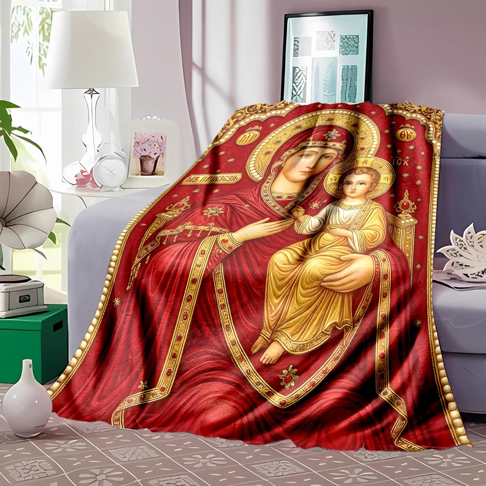 1PC Religious icon painting Faith-printed Flannel Blanket Soft and Warm Suitable for Home Travel Picnics Camping and RV Use