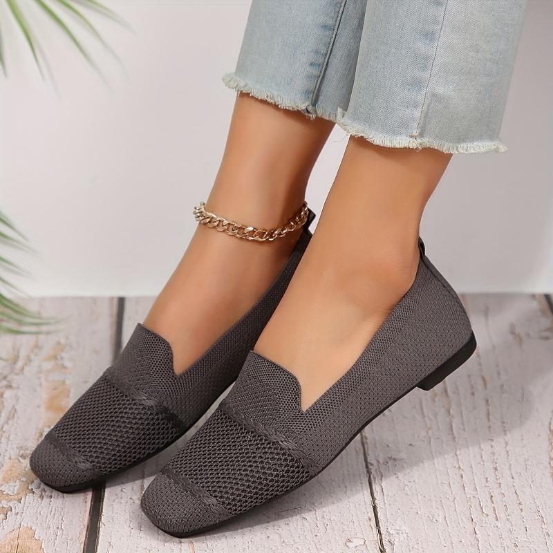 Women's Solid Color Daily Shoes, Slip On Soft Sole Flat Breathable Knitted Shoes, Lightweight Low-top Shoes