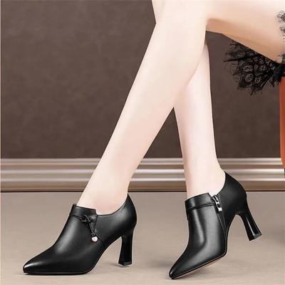 Luxury Women Fashion High Quality Zipper Short Ankle Women's Spring Boots Lady Brown Black Boot Autumn Shoes Leather Pumps 40