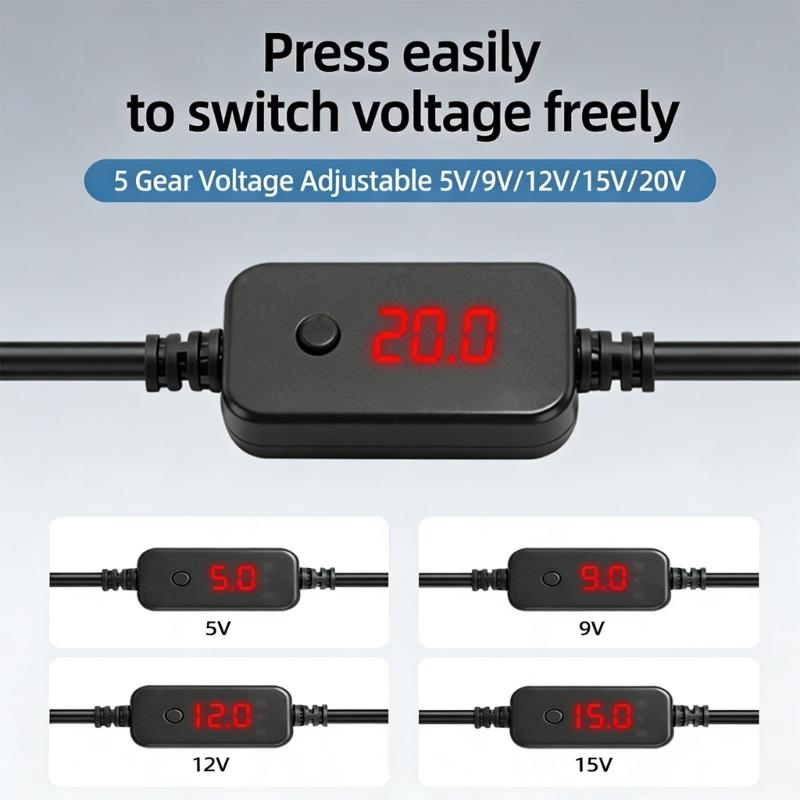 Universal Type C PD60W To DC5525 Boost Cable Adjustable Voltages From 5V To 20V For Multiple Devices