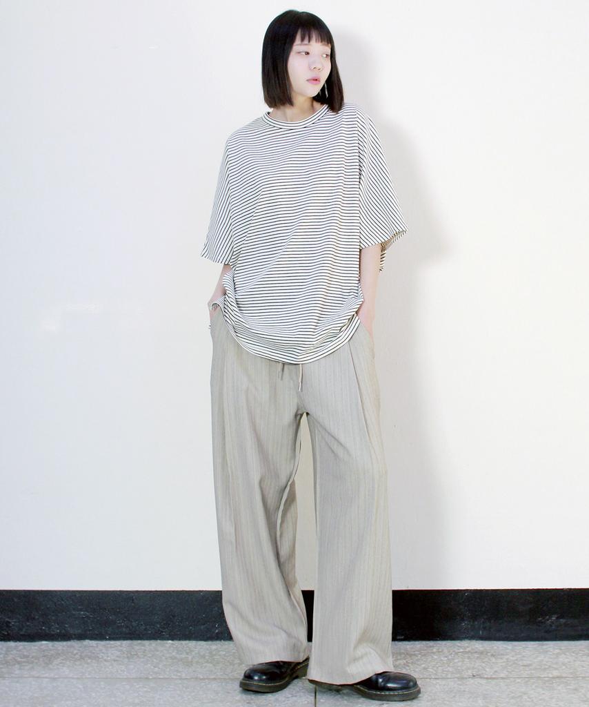 Deumakeu Side One-Pleat Stripe Real Wide Pants Beige (Spring/Summer Ver.)