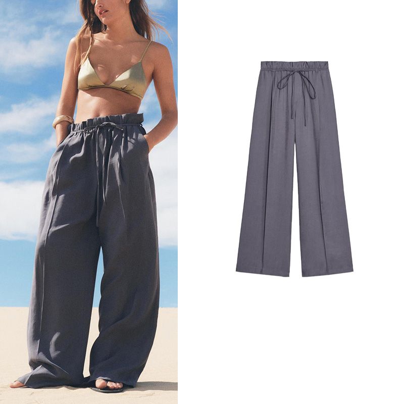 Spring and Summer New Women's Clothing Minimalist Bowknot Decoration High Waist with Belt Paper Bag Drape Pants 3152423