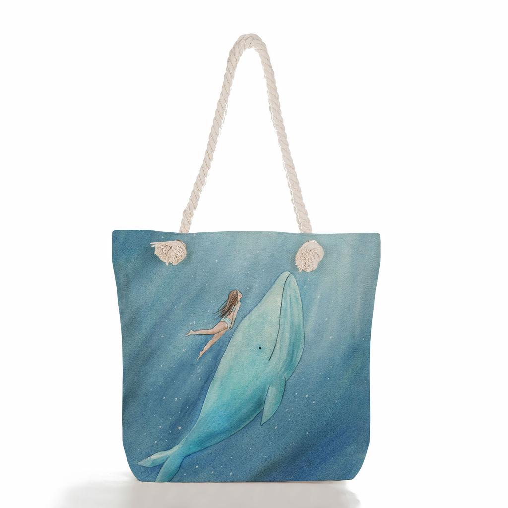 Wal-Mädchen Druck dickes Seil Einzel-Schulter Strandtasche 7271 CLE