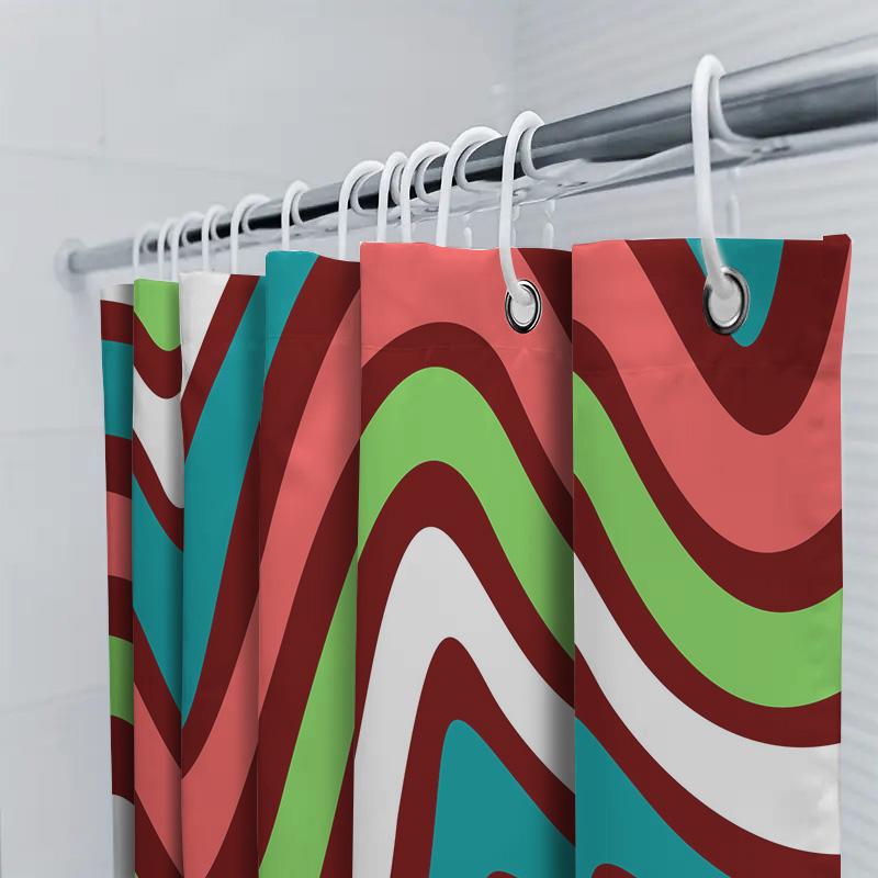 Colorful Wavy Shower Curtain For Modern Bath Decor: Green Red Blue White Stripes Waterproof Fabric Shutter Curtains