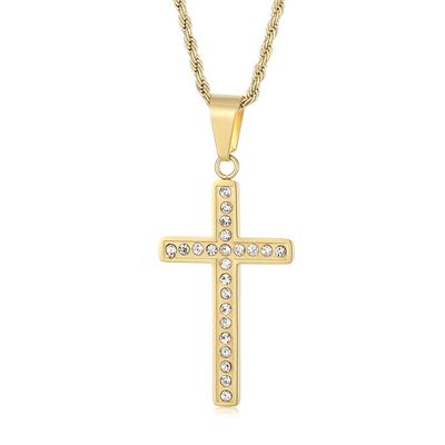Fashion Zircon Cross Pendant Necklace Men Women Stainless Steel Hip Jewelry