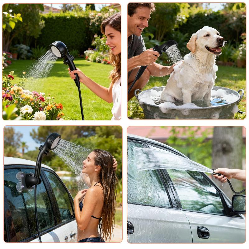 Portable Camping Shower, 2400Mah Rechargeable Outdoor Shower Pump With Led Battery Indicator, 4 Spray Modes