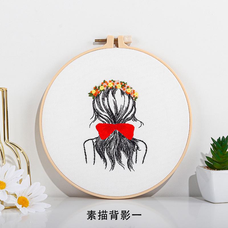 

Новая сумка с материалами для ручной вышивки DIY, Простой европейский рисунок девочки на спине, Набор для вышивания (игла и нитки) material package