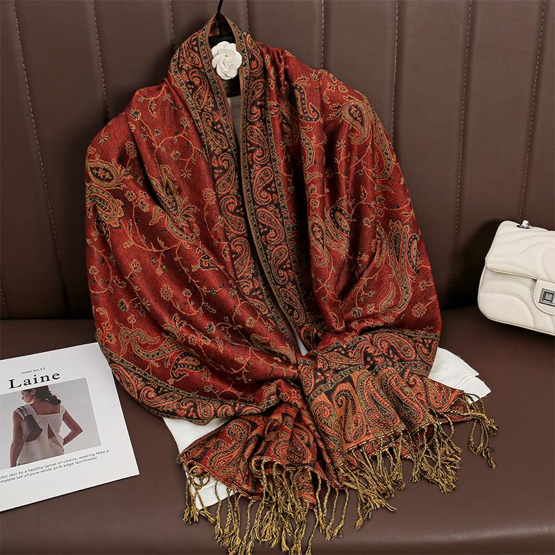Tassel Blanket Design Paisley Jacquard Pashmina Fashion Shawl Wrap Cashmere Scarf Women Neckerchief Poncho Hijab Stoles