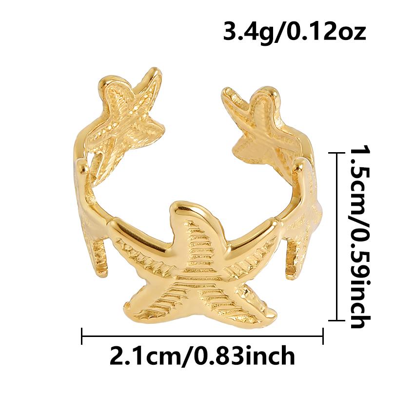 Real Gold Plated Sea Animal Ring Open Adjustable Stainless Steel Rings For Women Men Accessories PVD Ocean Beach Jewelry Anillos
